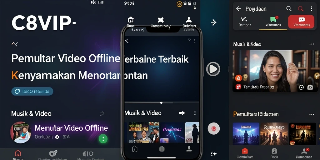 Antarmuka C8VIP dengan desain intuitif untuk pemutar video offline.