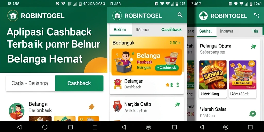 Antarmuka aplikasi ROBINTOGEL yang memudahkan pengguna dalam berbelanja Cashback.